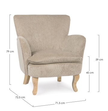 Fotoliu cu brațe, tapițerie din șenilă cu efect reiat, taupe, 71.5 x 72.5 x 79 cm - Img 2