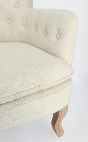 Fotoliu Orlins, crem, capitonat, cu brațe, din material textil cu efect bouclé - Img 7