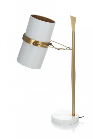 Lampa decorativa din tesatura/metal/marmura Novum alba/aurie, un bec - Img 3