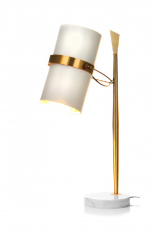 Lampa decorativa din tesatura/metal/marmura Novum alba/aurie, un bec - Img 5
