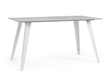 Masă Arjeta, cu blat din ceramică efect marmură și picioare din oțel, alb, 140x80 cm