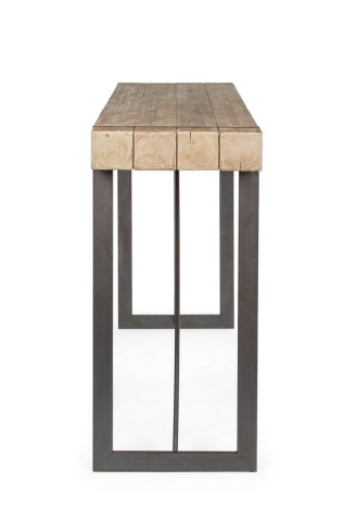 Masă de bar Garrett, 4 locuri, fixă, cadru din oțel și blat din lemn de brad, 200x50x110 cm - Img 4