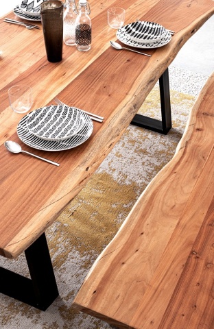 Masă dining Artur, 8 locuri, blat din lemn de salcâm lucrat manual, picioare din oțel, 200x95x77 cm - Img 8