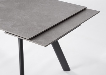 Masă dining extensibilă Jarkko, 8-10 persoane, blat din gresie porțelanată efect marmură și bază din oțel, gri mat, 160-240x90 cm - Img 6
