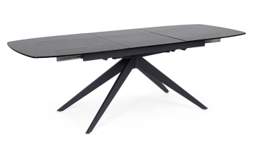 Masă extensibilă Anja, pentru 8-10 persoane, blat din sticlă și picioare din oțel, 180-240x90 cm