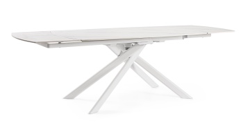 Masă extensibilă Joakim, 8-10 persoane, blat gresie porțelanată efect marmură mată, picioare oțel, albă, 160-240 x 90 x 75 cm