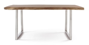 Masă Osbert, 8 locuri, blat din lemn de salcâm cu aspect natural, picioare din oțel inoxidabil, 180x90 cm - Img 4