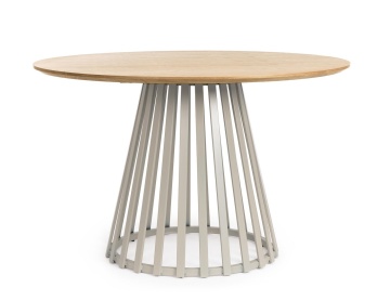 Masă rotundă Cillian, blat natur, picioare gri taupe cald, diametru 120 cm