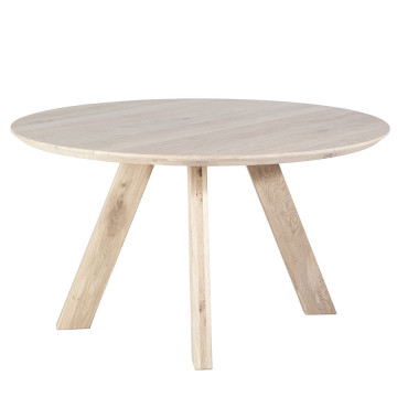 Masa rotunda din lemn de stejar 140x140x78 cm maro deschis - Img 1