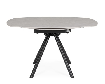 Masă rotundă extensibilă, 2-6 locuri, blat ceramică porțelanată efect marmură, bază din oțel, negru/gri deschis, diametru 87/135 cm - Img 4