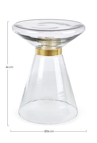 Măsuță de cafea Azmin, rotundă, din sticlă transparentă și oțel auriu, diametru 36 cm, 36x46 cm - Img 2