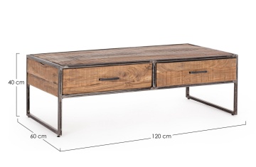 Măsuță de cafea Elmer cu 2 sertare, din lemn de acacia și cadru de oțel, 120x60x40 cm - Img 2