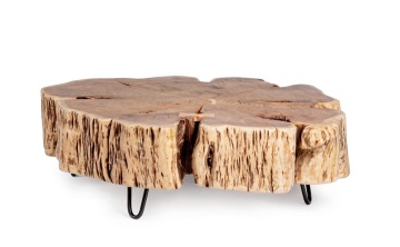 Măsuță de cafea Eneas, cu blat din secțiune de trunchi de salcâm și picioare din oțel, 90x90x30 cm