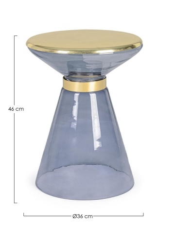 Măsuță de cafea Meriel, rotundă, din sticlă gri și oțel, finisaj alamă aurie, diametru 36 cm, înălțime 46 cm - Img 2