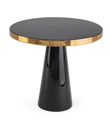 Măsuță de cafea Nandika, rotundă, din oțel emailat negru, margine placată cu alamă, diametru 51 cm, înălțime 47 cm