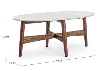 Măsuță de cafea ovală Albany, cu blat din marmură și cadru din lemn de acacia, 105x55x45 cm - Img 2
