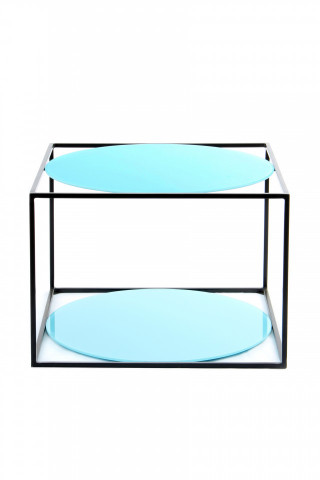 Masuta de cafea patrata din sticla cu spatiu de depozitare Cody 50x50x36 cm albastru/negru - Img 2