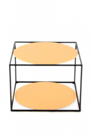 Masuta de cafea patrata din sticla cu spatiu de depozitare Cody 50x50x36 cm portocaliu/negru - Img 2