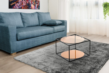 Masuta de cafea patrata din sticla cu spatiu de depozitare Cody 50x50x36 cm Coral/negru - Img 3