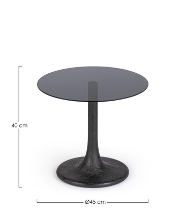 Măsuță de cafea rotundă Aberdeen, cu picioare din lemn de mango și blat din sticlă afumată, negru, diametru 45 cm, înălțime 40 cm - Img 2