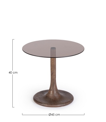 Măsuță de cafea rotundă Aberdeen, cu picioare din lemn de mango și blat din sticlă culoare chihlimbar, diametru 45 cm, înălțime 40 cm - Img 2