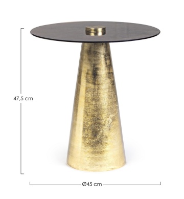 Măsuță de cafea rotundă, cu blat din sticlă și cadru din aluminiu finisaj alamă, diametru 45 cm - Img 2