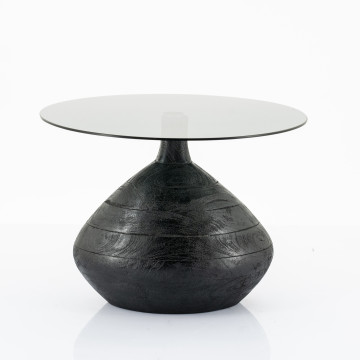 Masuta de cafea rotunda din lemn de mango si sticla Bond 50x50x38 cm neagra - Img 1