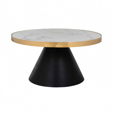 Masuta de cafea rotunda din marmură si otel Odin 41x80x80 cm alb/negru