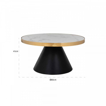 Masuta de cafea rotunda din marmură si otel Odin 41x80x80 cm alb/negru - Img 3