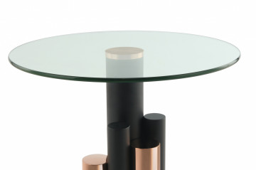 Măsuță de cafea rotunda din sticla Ontario 46x46x52 cm Gold Rose/Negru - Img 3