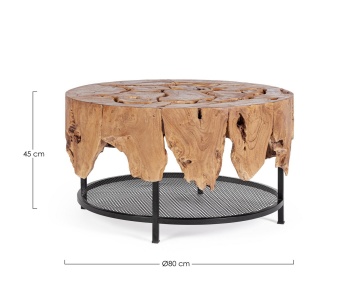 Măsuță de cafea rotundă Grenada, top din rădăcină de tec și bază din oțel, diametru 80 cm, înălțime 45 cm - Img 2