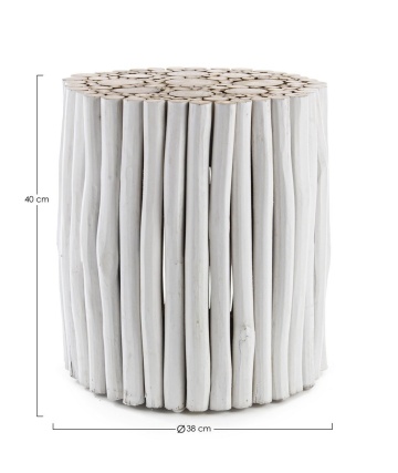 Măsuță de cafea rotundă Guadalupe, din crengi de lemn de tec, finisaj alb, diametru 38 cm, înălțime 40 cm - Img 2
