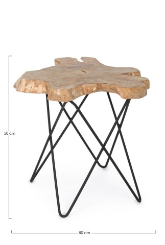 Măsuță de cafea Savanna, blat unic din rădăcini de tec cu finisaj natural, picioare din oțel negru, aproximativ 50x50x50 cm - Img 2