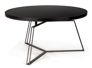 Măsuță de cafea Zaira, rotundă, cu blat din sticlă și cadru metalic, neagră, diametru 70 cm, înălțime 38 cm