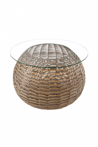 Masuta de exterior rotunda din sticla 36x62x45 cm maro deschis - Img 1