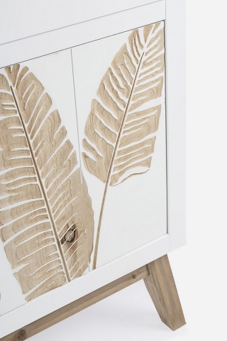 Noptiera Folium, 1 ușă și 1 sertar, din lemn de brad cu decor manual, 45x30x70 cm - Img 3