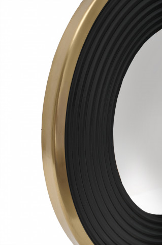 Oglindă rotunda cu rama din fier si MDF negru/auriu 3x38x38 cm - Img 3