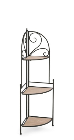 Raft de colț Guenda, cu 3 rafturi, pliabil, metalic și MDF, negru, 49x33x126 cm