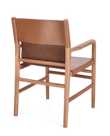 Scaun cu brațe Caroline, din lemn de tec și piele naturală, Taupe, 57x58x85 cm - Img 2