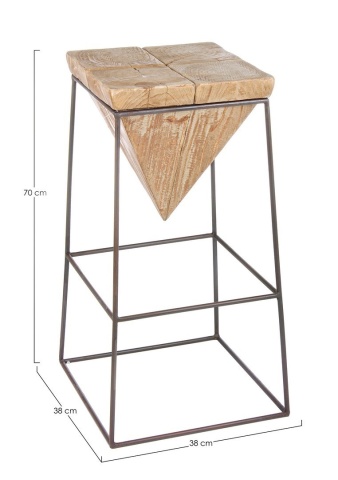 Scaun de bar Prismatic, stil Nordic, cu șezut din lemn și cadru metalic, înălțime 70 cm, 38x38 cm - Img 2