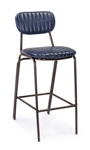 Scaun de bar Vintage, din piele ecologică, albastru, 44x51x100 cm