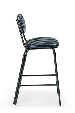 Scaun de bar Vintage, din piele ecologică, albastru, 44x51x100 cm - Img 5