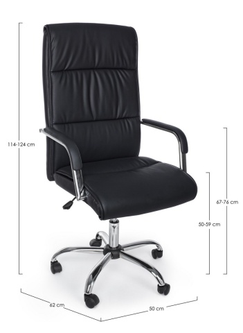 Scaun de birou Queensland, reglabil pe înălțime, cu brațe, din piele ecologică și oțel cromat, negru, 50x62x114-124 cm - Img 2