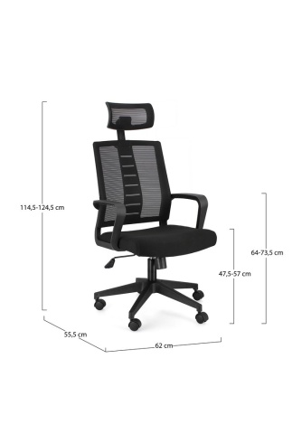 Scaun de birou Roman, cu brațe, reglabil, din plasă, negru, 62x56x115-125 cm - Img 3