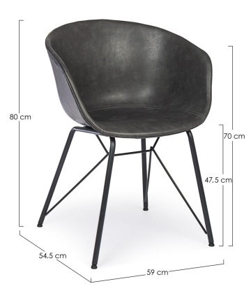 Scaun Nordic din piele ecologică, gri inchis, 59 x 54.5 x 80 cm - Img 2