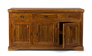 Servanta Chateaux, cu 3 uși și 3 sertare, din lemn masiv de acacia, finisaj rustic antichizat, 160x50x90 cm - Img 6
