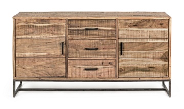 Servanta cu 2 uși și 3 sertare, din lemn de salcâm și oțel, 145 x 40 x 77 cm - Img 3