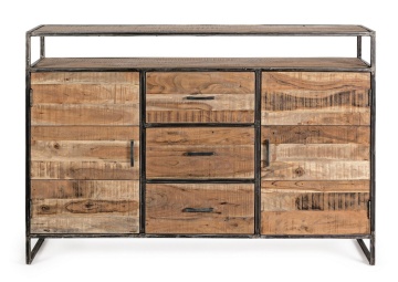 Servanta cu 2 uși și 3 sertare, din lemn de salcâm și oțel, 150 x 40 x 105 cm - Img 3