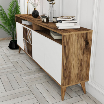 Servanta din pal melaminat Milano nuc si alb 180x78,6x35 cm - Img 5