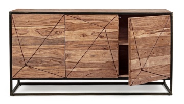 Servanta Egon, 3 uși, stil nordic, din lemn de acacia și oțel, 145x40x76 cm - Img 7
